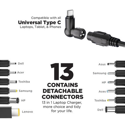 PowerPeak Cargador Universal para Portátil 100W con 13 Puntas Intercambiables