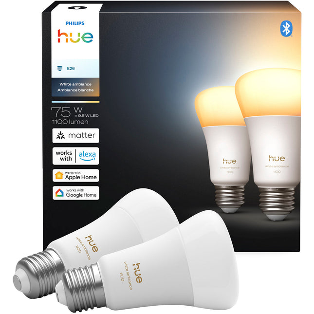 Philips Hue A19 Bombilla Bluetooth White Ambiance 1100 lúmenes 2-Pack