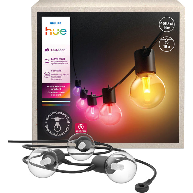 Philips Hue Festavia Guirnalda Exterior 45 pies 16 Bombillas 50 Lúmenes
