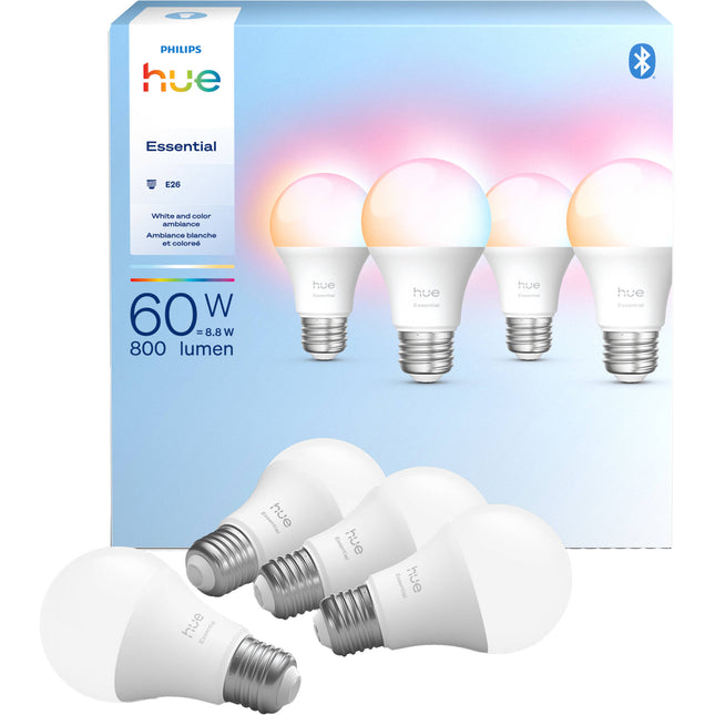 Philips Hue Essential A19 Bombilla Bluetooth 800 Lúmenes 16 Millones Colores 4 Pack