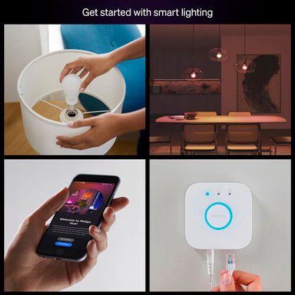 Philips Hue Essential Kit de Bombillas A19 800 Lúmenes 16 Millones de Colores 4 Unidades