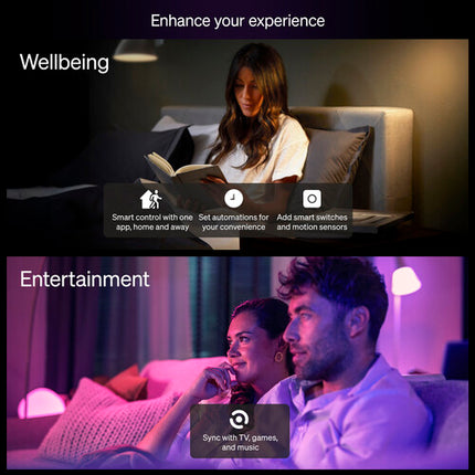 Philips Hue Essential Kit de Bombillas A19 800 Lúmenes 16 Millones de Colores 4 Unidades