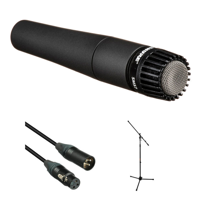 Shure SM57-LC Micrófono Dinámico con Soporte Trípode y Cable XLR 25'