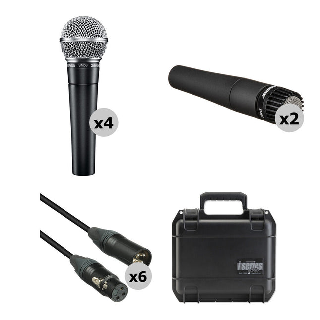 Shure SM58 y SM57 Micrófonos Dinámicos 6 XLR Cables Estuche para 12 Mics