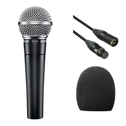 Shure SM58 Micrófono Dinámico Cardioide Kit con Cable XLR 25 Pies y Paraviento