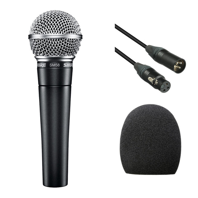 Shure SM58 Micrófono Dinámico Cardioide Kit con Cable XLR 25 Pies y Paraviento