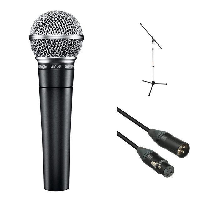 Shure SM58-LC Micrófono Dinámico Cardioide con Trípode y Cable XLR 25 pies