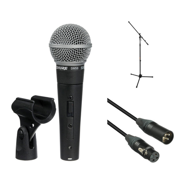 Shure SM58S Micrófono Vocal con Interruptor Soporte Trípode y Cable XLR 7.6m