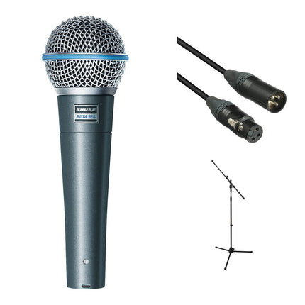 Shure Beta 58A Micrófono Vocal Dinámico con Soporte Trípode y Cable XLR 7.6 m