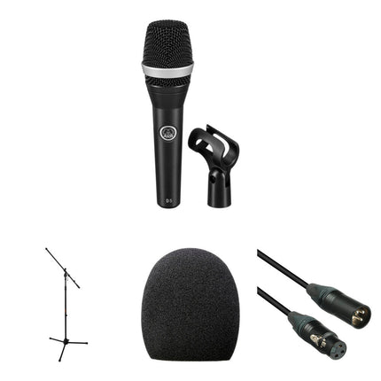 AKG D5 Micrófono Vocal Dinámico Pack con Soporte Boom y Cable 7.6m
