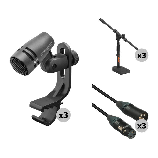 Sennheiser e 604 Micrófono Instrumento Cardioide Kit 3 Und Con Soportes y Cables