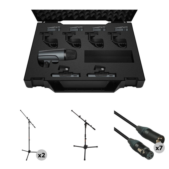 Sennheiser Drum Miking Kit micrófonos para batería 7 cables 3 tripods