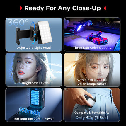 SmallRig Luz LED RGBWW para DJI Osmo Pocket 3 480 Lux 1 Hora Batería