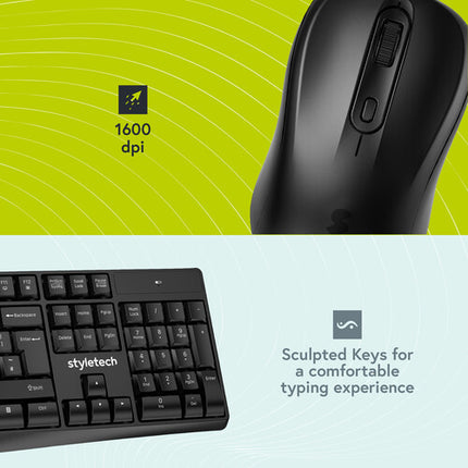 Styletech MK200 Teclado y Ratón Inalámbrico 2.4 GHz 1600 dpi Laser
