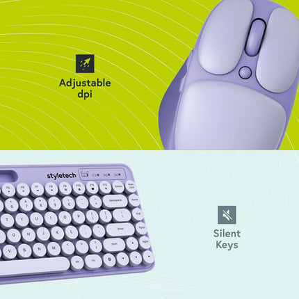Styletech MK520 combo inalámbrico teclado y ratón 2.4 GHz 1600 dpi pastel púrpura