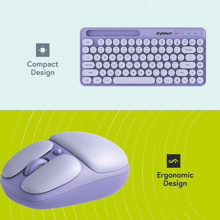 Styletech MK520 combo inalámbrico teclado y ratón 2.4 GHz 1600 dpi pastel púrpura