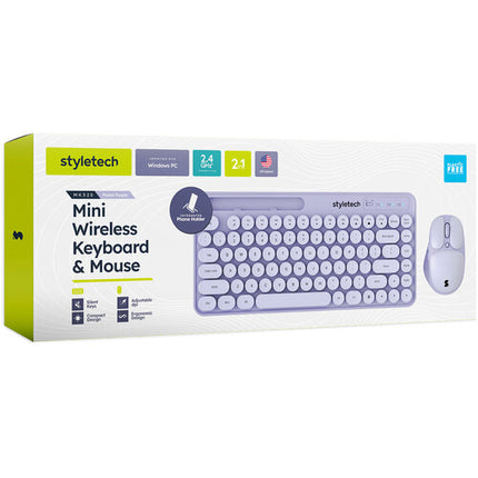 Styletech MK520 combo inalámbrico teclado y ratón 2.4 GHz 1600 dpi pastel púrpura