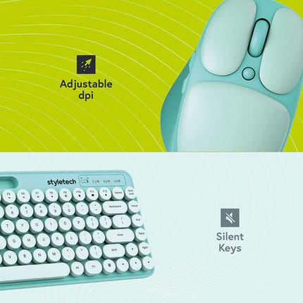 Styletech MK520 Teclado y Ratón Inalámbrico 2.4 GHz 1600 dpi Verde Pastel