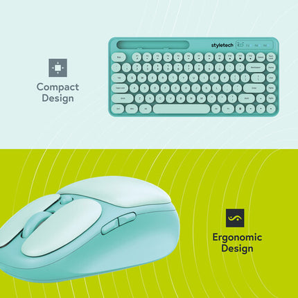 Styletech MK520 Teclado y Ratón Inalámbrico 2.4 GHz 1600 dpi Verde Pastel