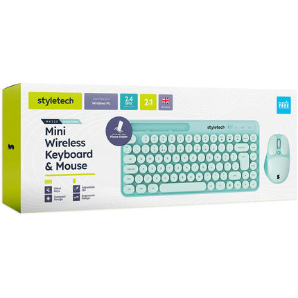 Styletech MK520 Teclado y Ratón Inalámbrico 2.4 GHz 1600 dpi Verde Pastel