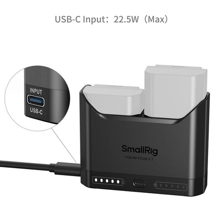 SmallRig Cargador Doble para Baterías Sony NP-FZ100 USB-C y LED