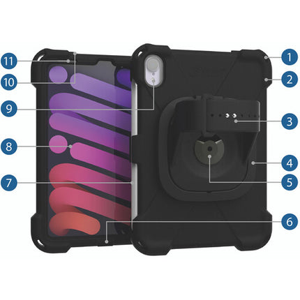 The Joy Factory aXtion Bold MP Funda Rugged para iPad Mini A17 Pro 6ª Gen con Protector Pantalla y Soporte Giratorio