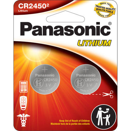 Panasonic CR2450 Batería de Litio botón 3 Volt 8 años 2-Pack