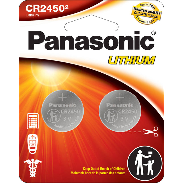 Panasonic CR2450 Batería de Litio botón 3 Volt 8 años 2-Pack