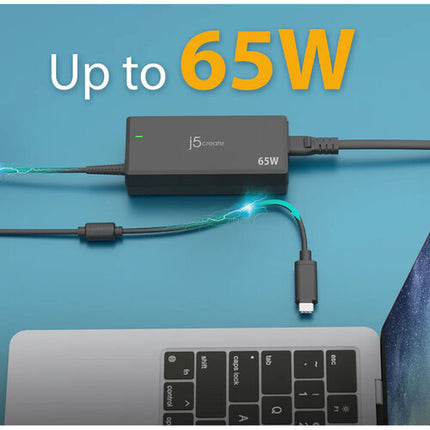 j5create 65W Adaptador de Corriente USB-C PD Cable Integrado 3.9 Pies