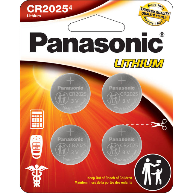 Batería de Litio Panasonic CR2025 3V Resistente a Niños Paquete 4 unidades