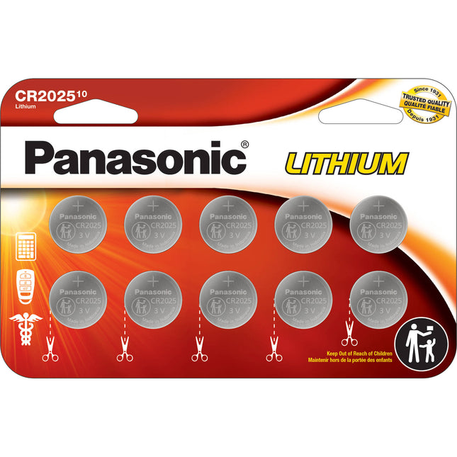 Panasonic CR2025 Batería de Litio Moneda 3V 10 Unidades Resistente a Niños