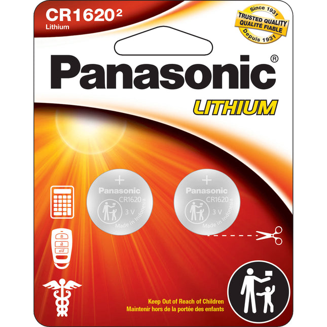 Panasonic CR1620 Pilas de Litio Botón 3V 8 Años Vida 2 Unidades