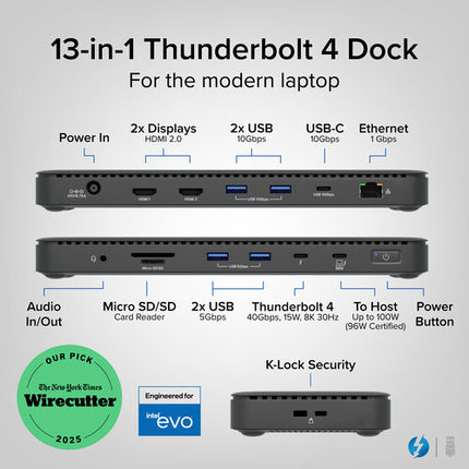 Plugable 13 en 1 Dock Thunderbolt 4 con 2 HDMI y Ethernet Negro