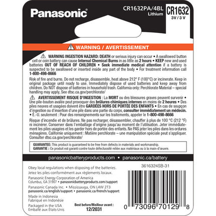 Panasonic CR1632 Pilas de Litio 3V Duración hasta 8 Años 4 Unidades