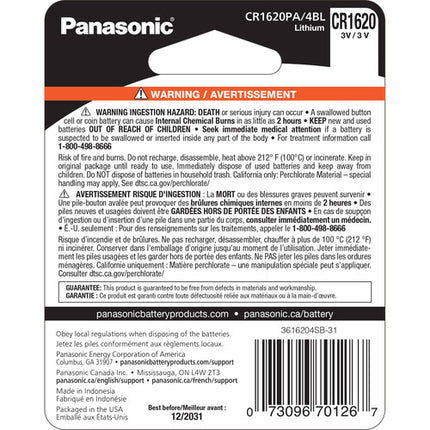 Panasonic CR1620 Batería de Litio 3 Voltios Paquete de 4 Piezas