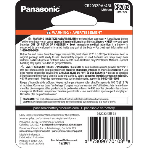 Panasonic CR2032 Batería de Litio Tipo Moneda 3V 8 Años 4 Unidades