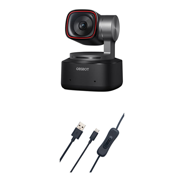 OBSBOT Tiny 2 Webcam PTZ 4K 4x Zoom USB con Interruptor y Kit de Cables