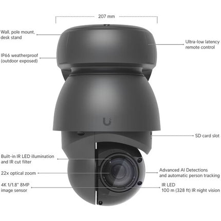Ubiquiti UniFi Protect Cámara PTZ Exterior 4K UHD Zoom Óptico 22x PoE