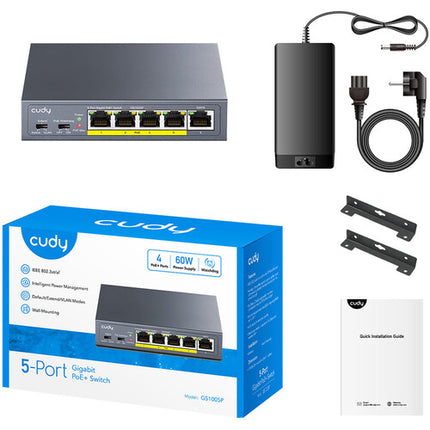 Cudy GS1005P Switch de Red No Gestionado 5 Puertos Gigabit 60W PoE+