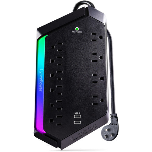 CyberPower Regleta con Protección 10 Tomas 3000 J USB-C 18W RGB