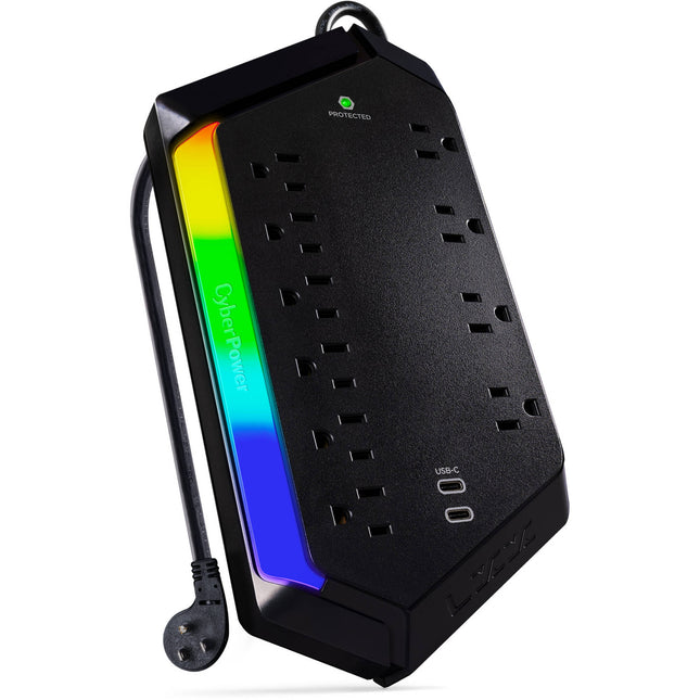 CyberPower Regleta con Protección 10 Tomas 3000 J USB-C 18W RGB