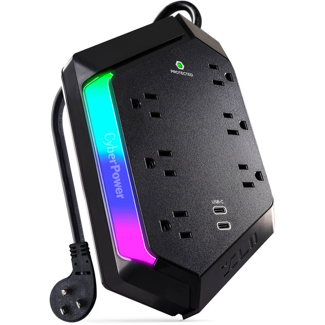 CyberPower Regleta con Protección 2400J 6 Tomas 2 Puertos USB-C RGB