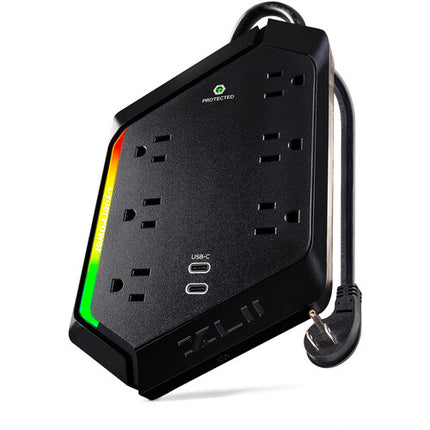 CyberPower Regleta con Protección 2400J 6 Tomas 2 Puertos USB-C RGB
