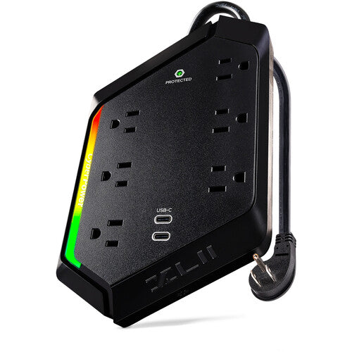 CyberPower Regleta con Protección 2400J 6 Tomas 2 Puertos USB-C RGB
