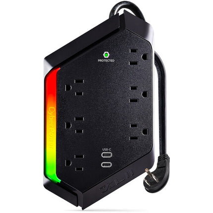 CyberPower Regleta con Protección 2400J 6 Tomas 2 Puertos USB-C RGB