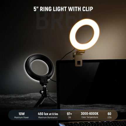 Neewer BASICS BR60 Luz Anular LED Bicolor 5 Pulgadas 10W 3000-6000K Con Tripié y Clip