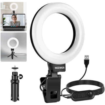 Neewer BASICS BR60 Luz Anular LED Bicolor 5 Pulgadas 10W 3000-6000K Con Tripié y Clip