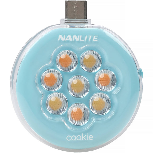 Nanlite cookie USB-C Mini luz LED redonda azul cian 3 niveles brillo
