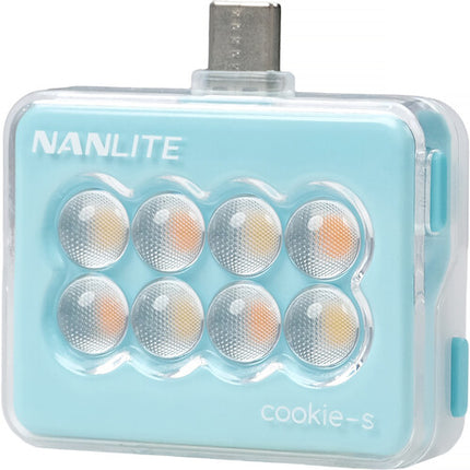 Nanlite cookie USB-C Mini Square LED Cyan Blue luz natural 3 niveles