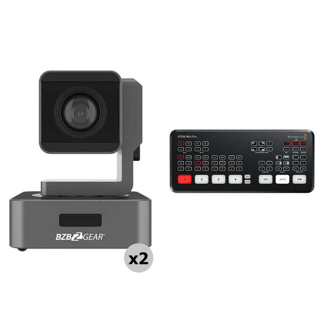 BZBGEAR Kit de 2 cámaras PTZ 1080p Zoom 10x con switcher HDMI ATEM Mini Pro